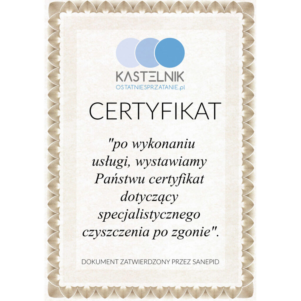 Certyfikat sprzątania po zmarłych Kielce